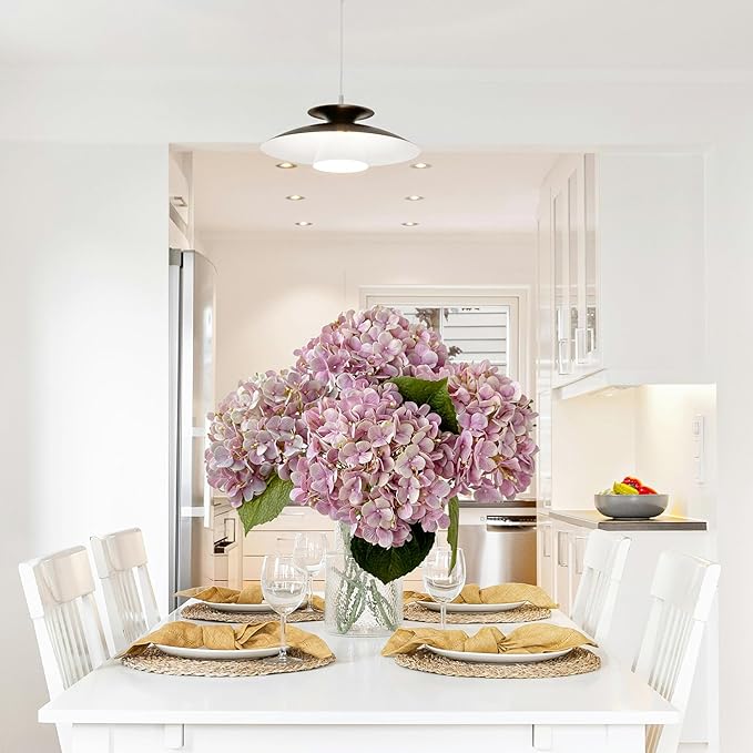 4 Pcs 20'' Real Touch Hydrangeas Light Pink Artificial Hydrangeas Flowers Faux Latex Lifelike Hydrangea for Kitchen Living Room Porch Home Decor Baby Shower Party Wedding Table Centerpiece