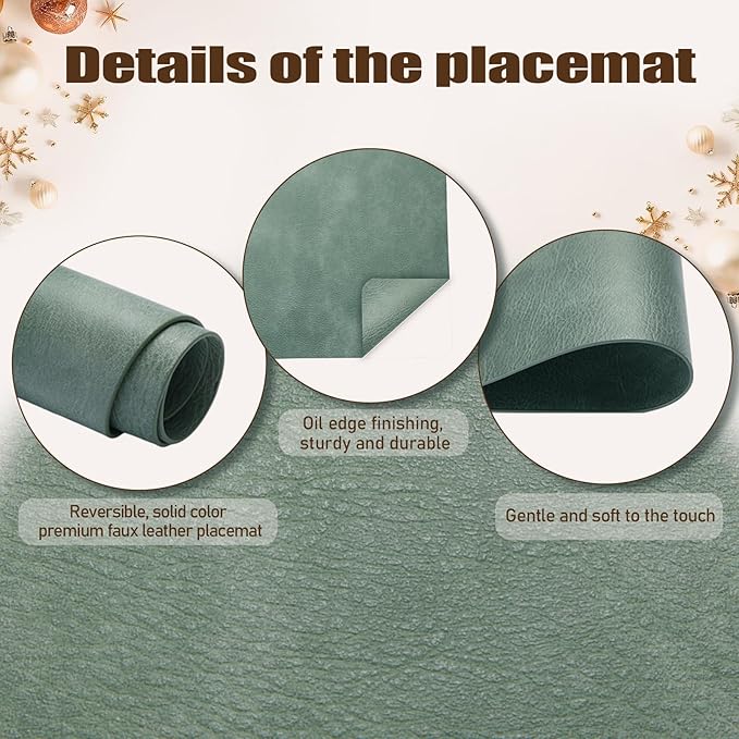 UnivoColors Washed Cowhide Pattern PU Leather Placemats Set of 6 Heat Resistant Kitchen Table Mats, Waterproof Wipeable for Party Decoration(Black+Blue+Grey+Camel+Beige+Green)