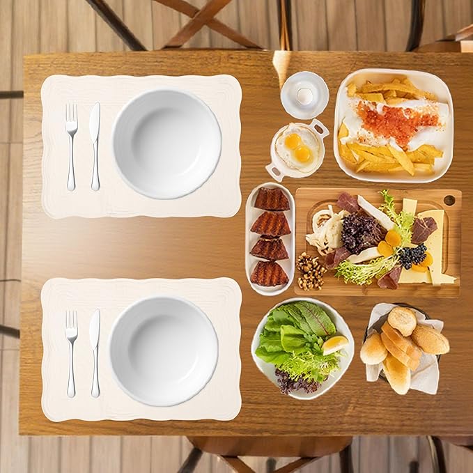 Quilted Placemats Set of 4 18"X13" Cotton Placemats Washable Cloth Table Mats for Kitchen Table (Cream White)