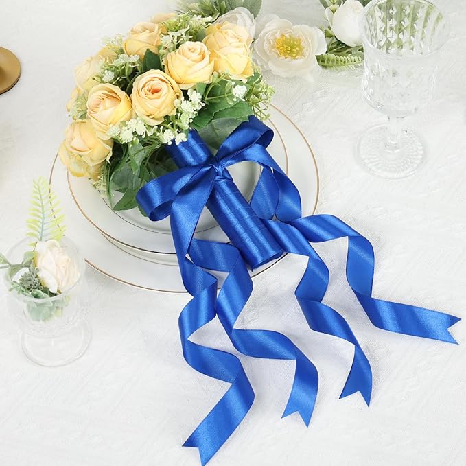 Blue Ribbon 1 Inch 60 Yards, Royal Blue Satin Ribbon for Gift Wrapping, Flower Bouquet, Graduation Lei, Crafts, Baby Shower, DIY Bows and Wedding Decorations