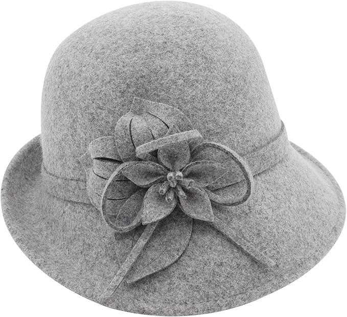 Bellady Women's Elegant Flower Wool Cloche Bucket Bowler Hat