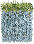 12PCS 3.6Ft Artificial Wisteria Hanging Flowers Dusty Blue Fake Hanging Flowers Garland Silk Flowers Rattan String Faux Wisteria Vine for Garden Home Wedding Arch Decorations (Dusty Blue)