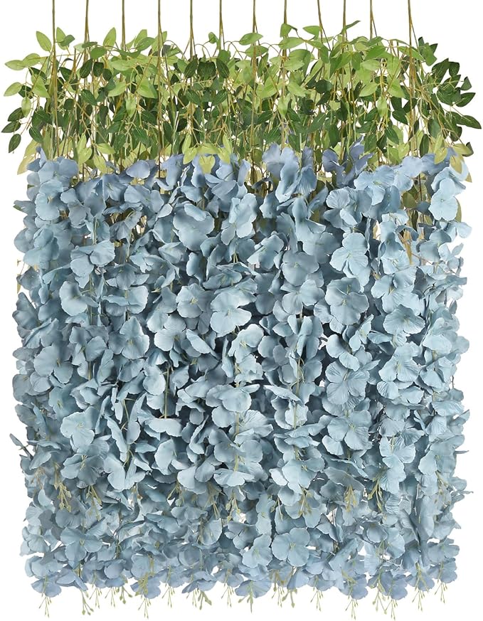 12PCS 3.6Ft Artificial Wisteria Hanging Flowers Dusty Blue Fake Hanging Flowers Garland Silk Flowers Rattan String Faux Wisteria Vine for Garden Home Wedding Arch Decorations (Dusty Blue)