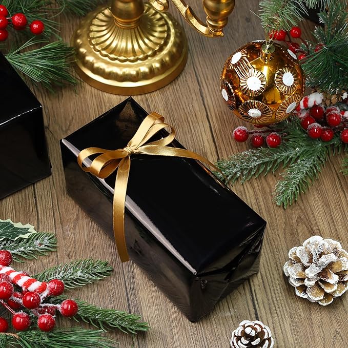 LaRibbons Black Metallic Wrapping Paper, 17 Inch X 33 Feet Premium Foil Gift Wrap for Christmas, Holiday, Wedding, Birthday & Celebration Gifts