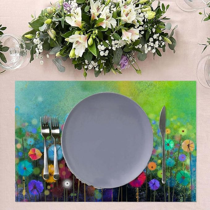 Placemats Set of 4 Watercolor Floral Place Mats Washable Table Dinner Mats Linen Table Mats for Kitchen Dining Party Home Kitchen Decor 12x18 Inch