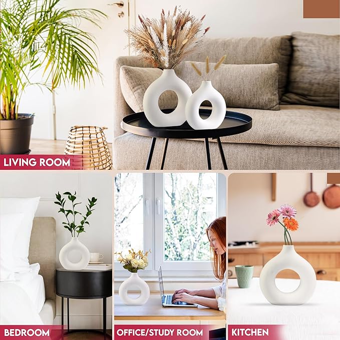Pampas Grass Vase Set of 2, Super Large and Large Ceramic White Vases for Centerpieces, Minimalist Nordic Style Decor for Kitchen Shelf, Office, Living Room, Bedroom, and Spring Home Decor