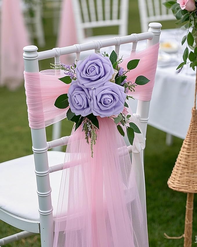 DuHouse 50Pcs Artificial Roses Flowers Fake Roses with Stems Real Touch Foam Flowers for DIY Wedding Bouquet Baby Shower Centerpiece Floral Arrangement Party Home Decor(Lilac)