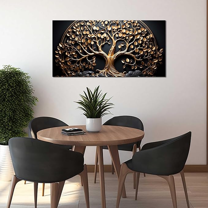 Tree Canvas Wall Art for Living Room Black and Gold Wall Art for Office Modern Art Wall Decor Bedroom Size 20" x 40"