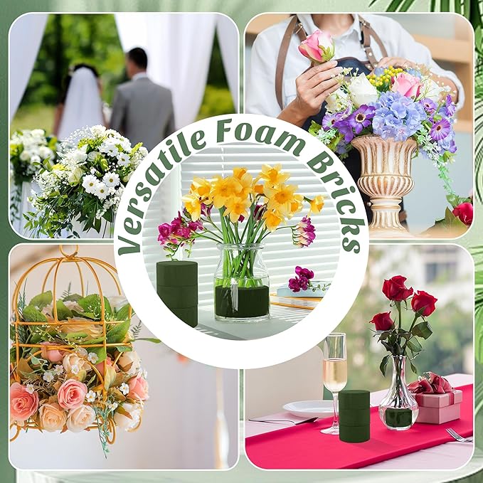 18 Packs Round Floral Foam Blocks Green Wet Dry Flower Foam Bricks 3.15 Inch DIY Flower Arrangement Supplies Kit Florist Block for Aisle Flowers Wedding Party Decorations