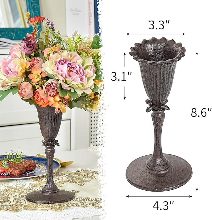 Sungmor Cast Iron Tabletop Flower Vase, Vintage Pretty Tulip Design, 8.6" Tall Decorative Centerpieces Flower Stand, Artificial Flower Arrangements Home Decor for Ceremony Birthday Holiday Event Party