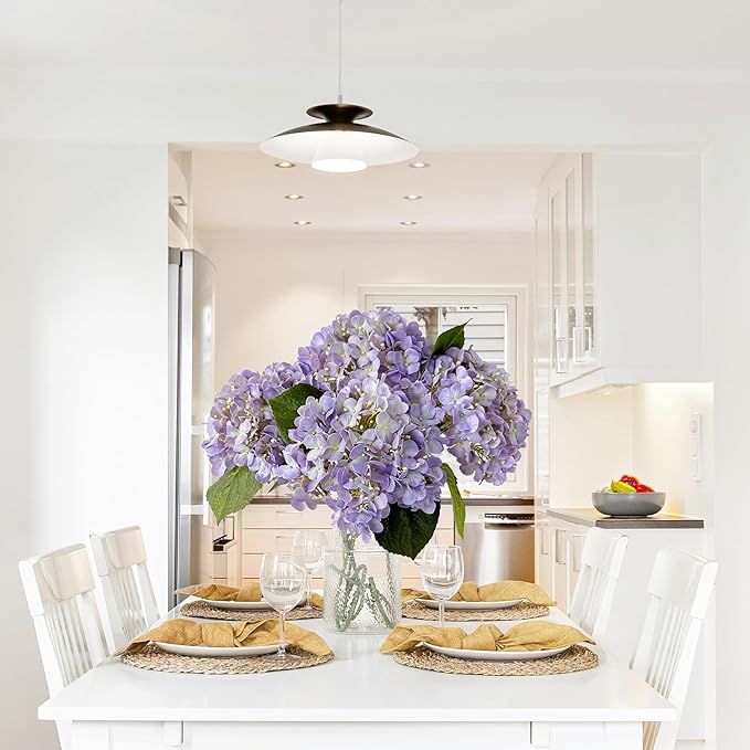 4 Pcs 20'' Real Touch Hydrangeas Artificial Hydrangeas Flowers Light Purple Faux Latex Lifelike Hydrangea for Kitchen Living Room Porch Home Decor Baby Shower Party Wedding Table Centerpiece