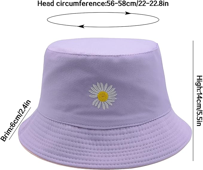 Flower Reversible Bucket Hat Cotton Summer Travel Beach Sun Hats Emboridery for Women Men