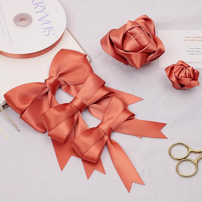 Copper Satin Ribbon, Double Faced 1-1/2 Inch X 50 Yards Copper Ribbon, Premium Satin Ribbon for Gift Wrapping, Crafts, Hair Bow Making, Sewing, Flower Bouquet, Wedding Party Decor