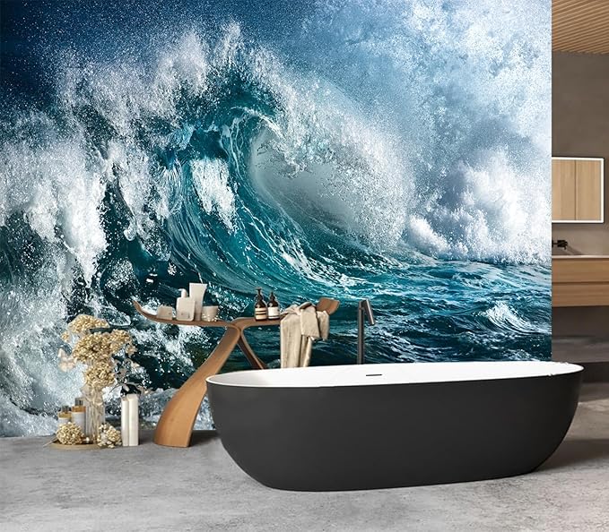 Cliouar-Ocean Wave Mural Wallpaper Peel and Stick 90" x 67"