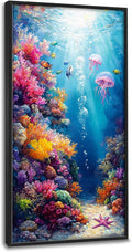 Ocean Large Wall Art Nautical Coral Sealife Pictures Wall Decor Undersea Canvas Seascape Print Painting Modern Artwork Home Decoration for Entrance Living Room Bathroom Bedroom Office Framed 60"x30"