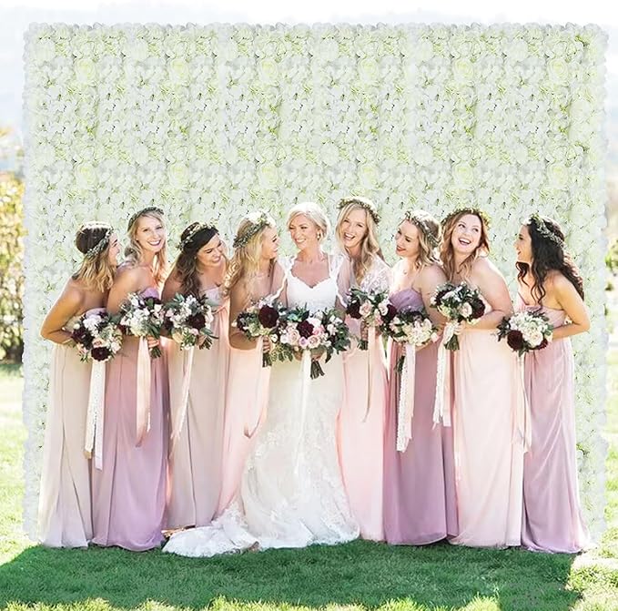 FUHSY Flower Wall Backdrop White Rose Wedding Backdrop 3D Floral Wall 12 PCS 15X15 Inch Artificial Flower Wall Panels Flower Photo Background for Bridal Shower Party Arrangement Event Decorations