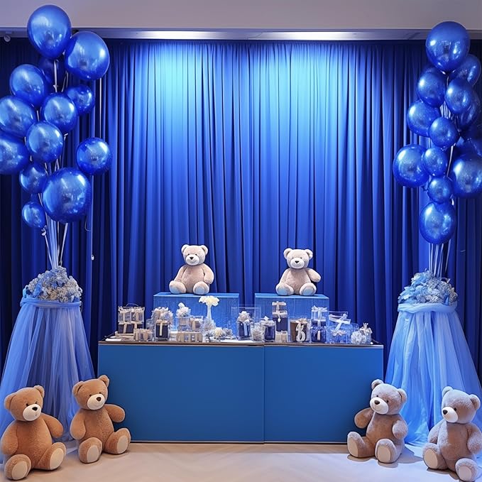 Royal Blue Backdrop Curtains 8 Panels - Wrinkle-Free Polyester Photography Drapes for Baby Shower & Birthday Party - 32 X 10FT