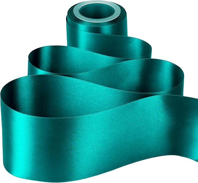 MEEDEE Teal Satin 3 Inch Ribbon Lux Double Faced Satin Ribbon Christmas by 10 Yards Green Ribbons Teal Ribbons for Christmas Tree Decoration, Weddings, Flower Bouquet, Bow Making