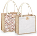 Women Tote Bag,2Pcs Jute Casual Tote's Handbag Embroidered Personalized Bento Bag,Reusable Grocery Bags Shopping Bags