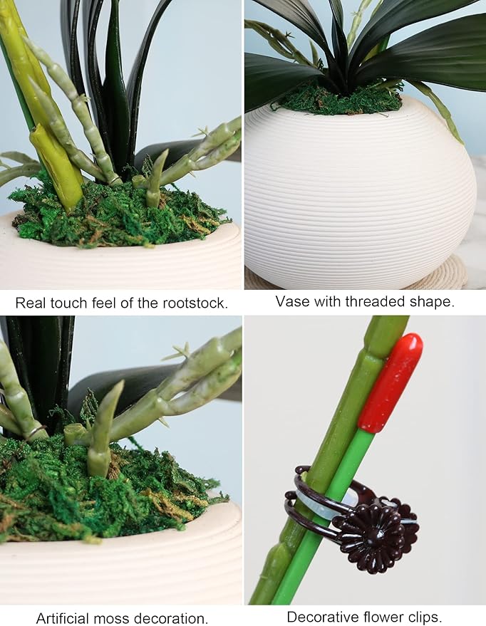 Forlaoers Purple 17" Tall Fake Orchids Small Artificial Plants Faux Flowers in Vase Silk Flowers for Home Decor Indoor Dining Room Table Centerpiece Floral Arrangements Decoration
