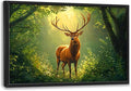 Forest Elk Deer Large Wall Art Framed Green Wall Decor for Living Room Farmhouse Deer Pictures Oversized Canvas Print Painting Modern Extra Large Framed Artwork for Bedroom Office 36"x24"