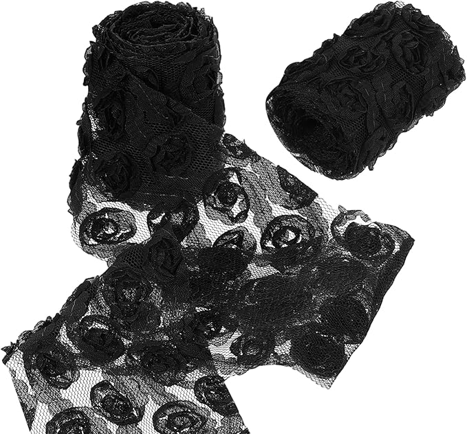 uxcell 2PCS Lace Trim Ribbon, 2.36 inch - 1 Yard 3D Rose Floral Embroidery Ribbons Edge Trimming for Sewing, Wedding Dress, DIY Crafts, Decoration Accessories, Black