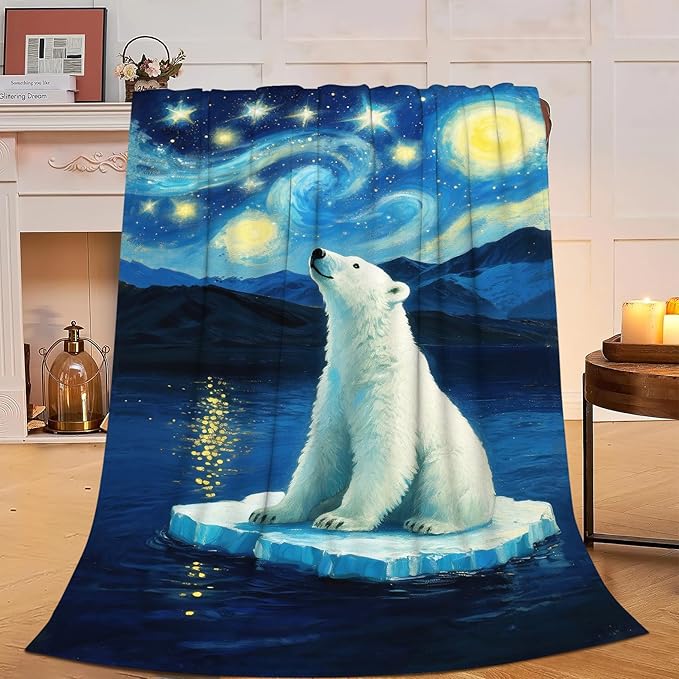 Polar Bear Blanket Cute White Bear Throw Blanket Soft Cozy Fleece Fuzzy Stuffed Plush Flannel Gifts for Girls Women Boys Kids Adults 50"X60"