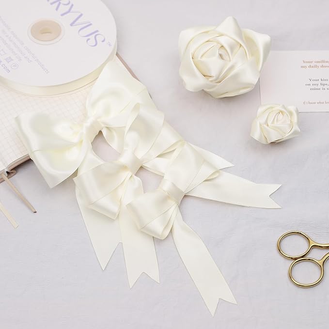 Cream Satin Ribbon, Double Faced 7/8 Inch X 50 Yards Cream Ribbon, Premium Satin Ribbon for Gift Wrapping, Crafts, Hair Bow Making, Sewing, Flower Bouquet, Wedding Party Decor