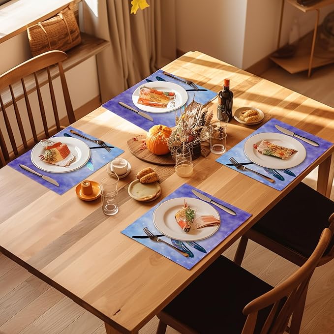 Retro Glass Dragonfly Placemats Set of 4, Waterproof Place Mats Non-Slip Washable Table Mats Set for Kitchen Dining Holiday Party Wedding Decor 12x18 Inch