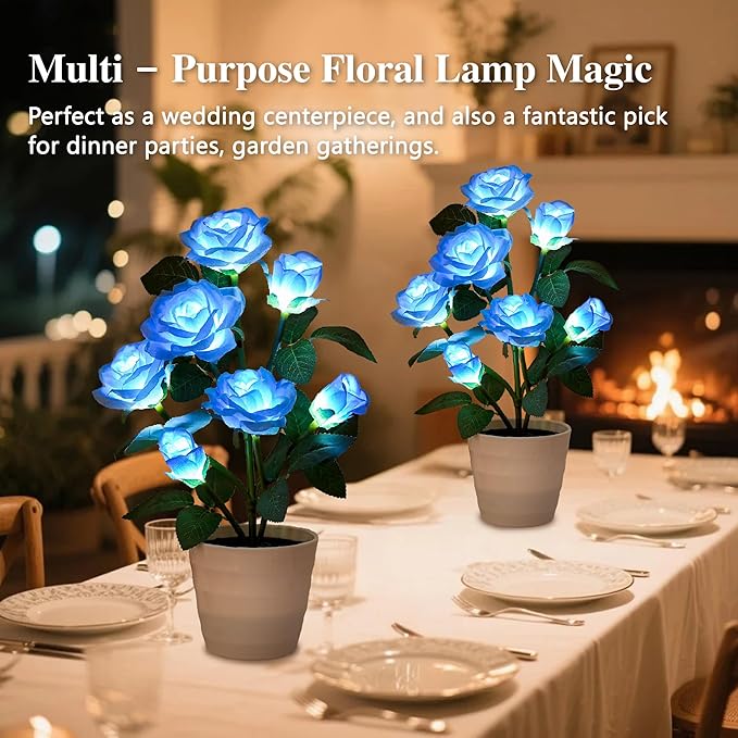 Blue Rose Flower Lamp, Christmas Birthday Gifts for Women Mom Granddaughter Girlfriend Friend Wife Anniversary Birthday, Bedroom Bar Coffee Shop Rose Night Light Lamp Decor