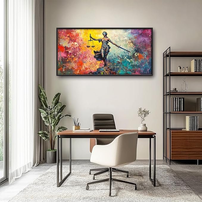 Extra Large Lady Justice Framed Wall Art for Living Room,Oversized Scales of Justice Pictures Wall Decor,Abstract Colorful Canvas Print Painting Modern Artwork Bedroom Office Bathroom 60L x 30W