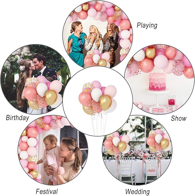 Amandir 164Pcs Rose Gold Pink Balloons Garland Arch Kit Light Pink Gold White Confetti Latex Metallic Balloons for Birthday Decorations Baby Shower Wedding Graduation Party Decorations