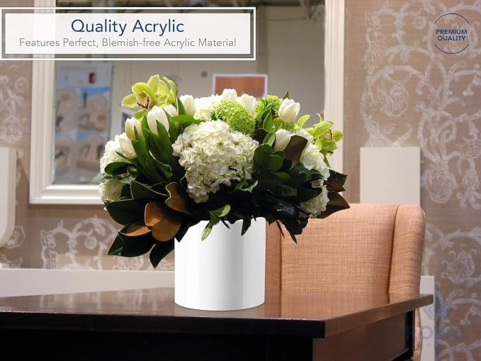 Royal Imports Flower Acrylic Vases Cylinders - Decorative Centerpiece Display for Home or Wedding - Non Breakable Plastic, 6" - White