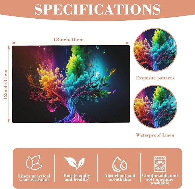 Placemats Set of 4 Abstract Colorful Tree Table Mats Linen Place Mats for Dining Kitchen Country Camp Farmhouse Decor 12x18 Inch
