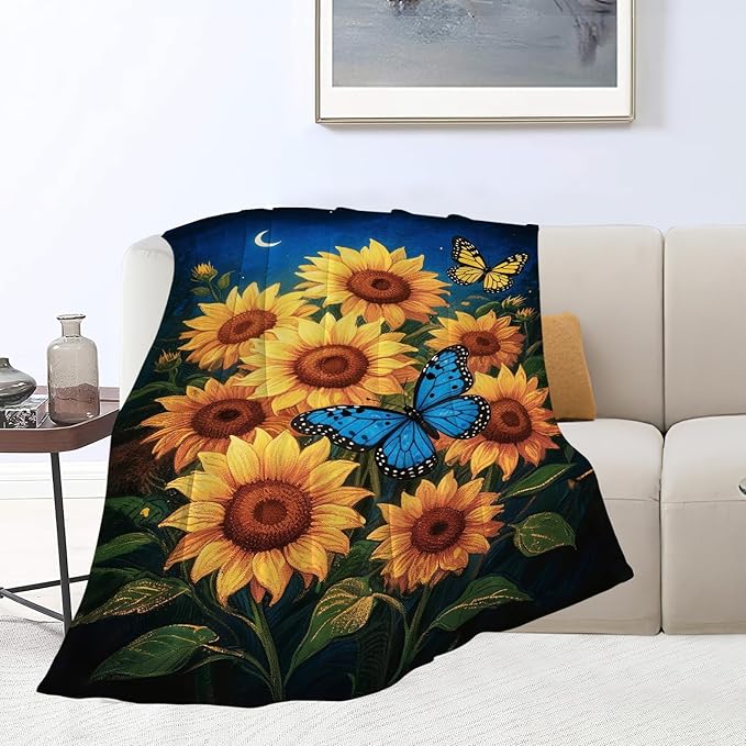 Sunflower Blanket Flower Throw Blanket Soft Cozy Fleece Fuzzy Stuffed Plush Flannel Gifts for Girls Women Boys Kids Adults 60"X80"