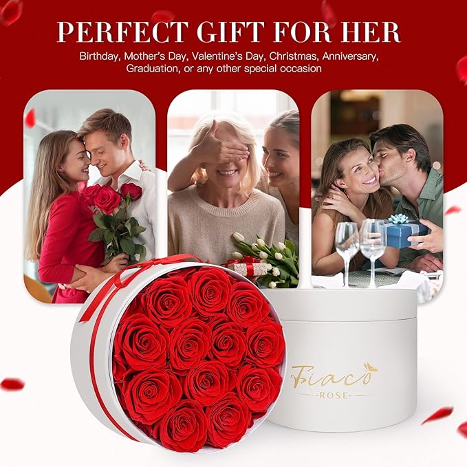 FIACO Gifts for Women Preserved Flowers in a Box-12 Forever Real Rose Flowers for Delivery Prime Birthday Gifts for Mom Grandma Wife Girlfriend Sister Fresh Flowers Eternal Rose
