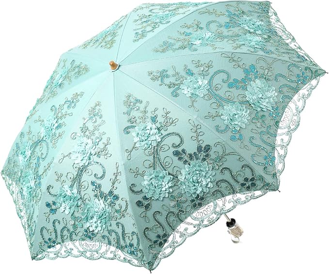 LCY Embroidered Lace Double-deck Anti-UV Parasol Sun/Rain/Snow Folding Umbrella