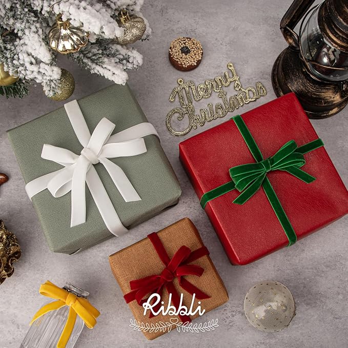 Ribbli Polyester Dark Red Velvet Ribbon,3/8 Inches Continuous10-Yard Spool,Christmas Ribbon for Gift Wrapping,Floral Bouquets, Home Decor