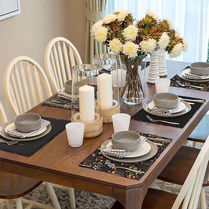 Mushroom Placemats Set of 6,Vintage Forest Moth Table Mats Heat Resistant Washable for Kitchen Dining Table Spring Summer Place Mats Linen 12x18 Inch 6 PCS, Style-4