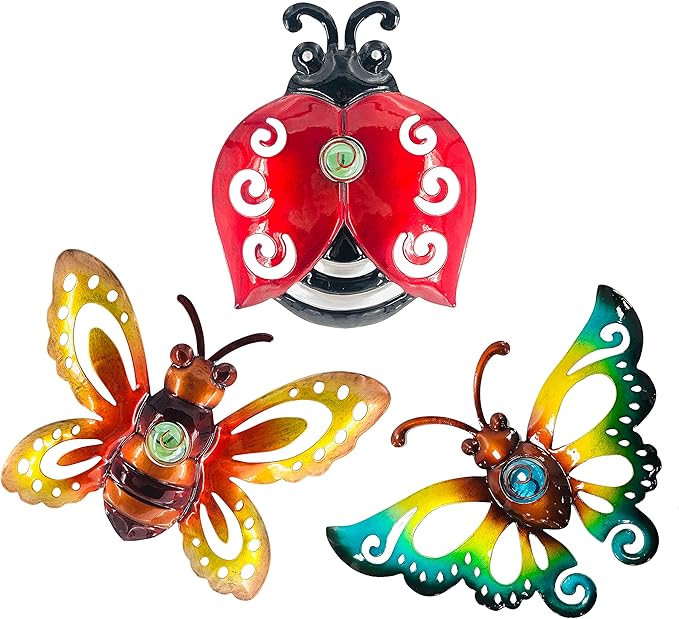 Garden Decor Clearance Butterfly Ladybug Bee Metal Wall Art Decor, Wall Christmas Decoration Hanging for Home Garden Porch Patio Balcony Ornament for Outdoor Christmas Gift, 3 Pack 9 Inch