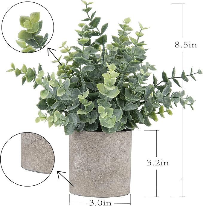 2pcs Artificial Eucalyptus Potted Plants Small Fake Plants in Pots Faux Eucalyptus Potted Plant Set for Home Shelf Decoration Office Table Desktop Decoration