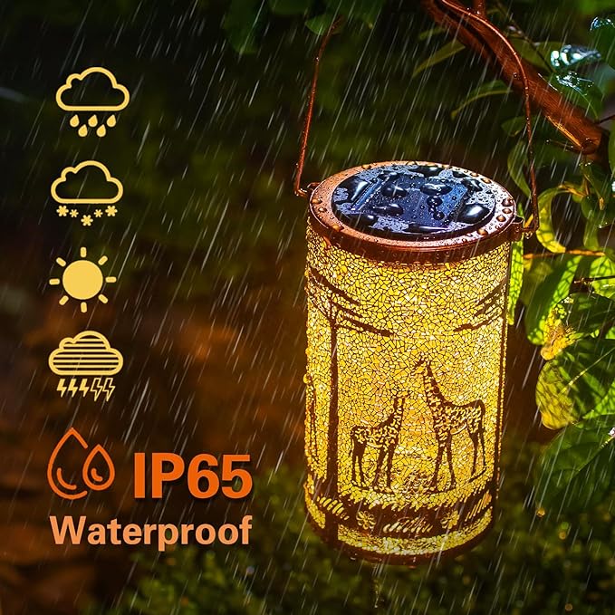 2 Pack Giraffe Solar Lanterns Outdoor Waterproof Hanging Solar Lights Giraffe Gifts for Women Men Metal Decorative LED Giraffe Lanterns for Garden Decor,Yard,Patio,Lawn,Tabletop,Pathway,Landscape