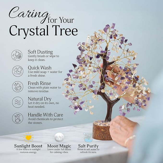 FASHIONZAADI Amethyst Crystals, Citrine Stone, Bonsai Tree, Crystal Tree of Life, Feng Shui, Positive Energy Crystals, Good Luck, Spiritual Gift