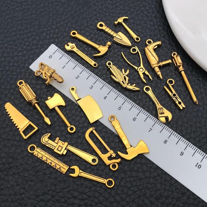 60pcs Antique Gold Tools Bracelet Charms for Jewelry Making Sets DIY Necklace Bracelet Keychain Crafting Charms Kit Craft Supplies (SN900)