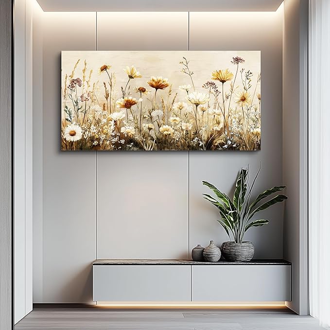 hyidecorart Large Wall Art for Living Room Nature Floral Botanical Farmhouse Wall Decor Elegant Flowers Canvas Prints Painting Pictures for Bedroom Bathroom Home Office Wall Decoration 24" x 48"