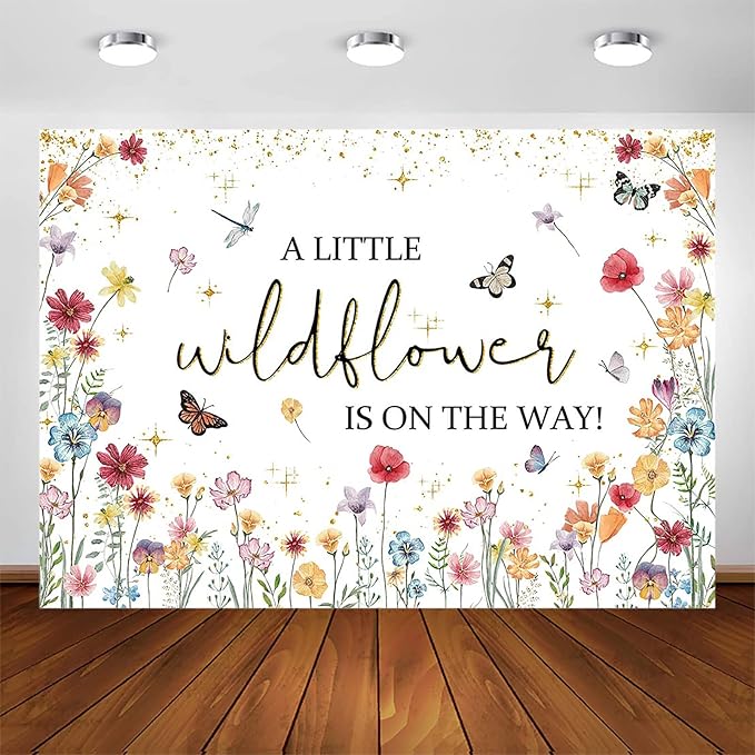 Avezano Wildflower Baby Shower Decorations A Little Wildflower is On The Way Baby Shower Backdrop Floral Theme Baby Girls' New Born Photoshoot Background Banner (8x6ft(96x72in))