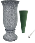 Grave Decorations for Cemetery Vase for Flowers with Stakes and Floral Foam, Draining Holes - for Garden, Grave,Cemetery,Lawn, Yard - Memorial Grave Decorations - Nature Granite Colour