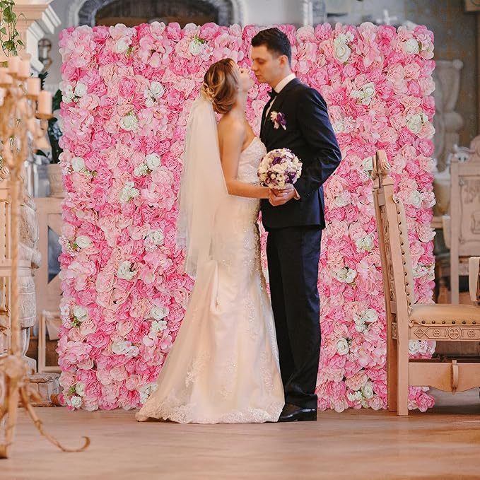 3D Flowers Wall Panel 15 * 15inch-12Pcs Artificial Flower Wall Background Silk Rose Mat for Home Party Wedding Backdrop Wall Decor Shop Photo Backdrop Floral Wall Arrangement