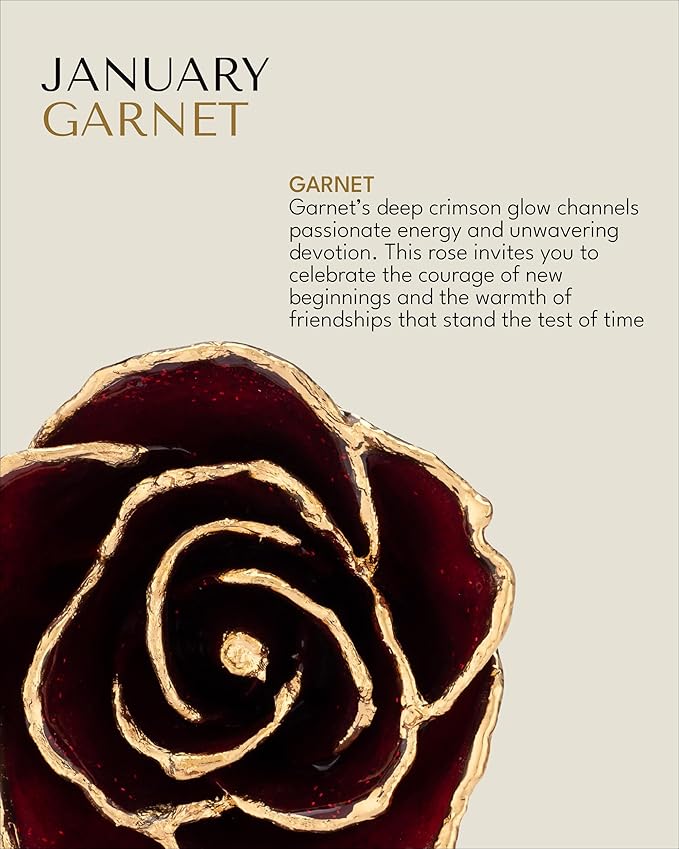 Forever Rose Hand-Dipped in 24K Gold, Garnet-Inspired January Birthstone with Sparkles, Real Rose in Luxury Gold Gift Box – Perfect Ready to Gift for January Birthday or Any Occasion