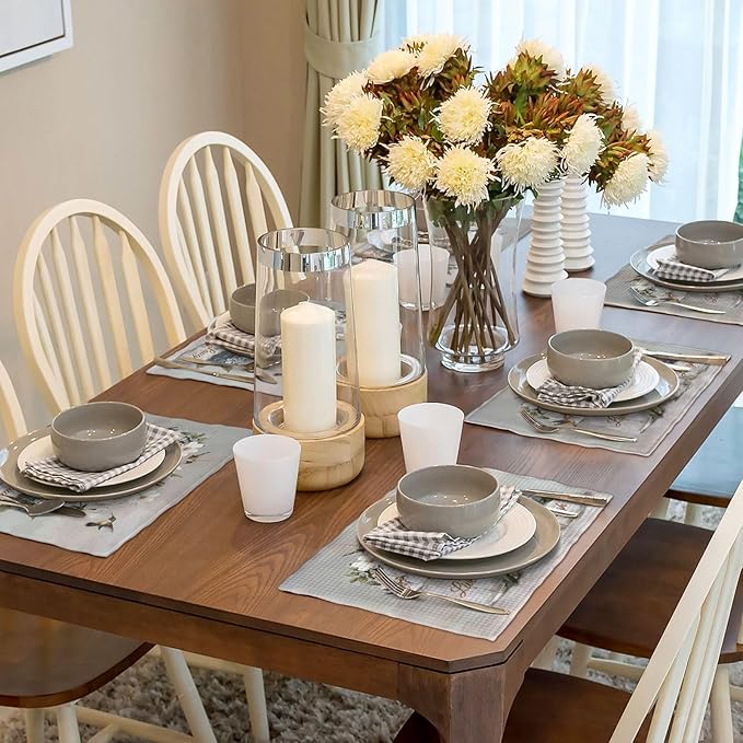 White Flower Placemats Set of 6, Hummingbirds Floral Live Love Laugh Double-Sided Table Mats for Kitchen Dining Room Home Party Indoor 6 PCS 12x18 Inch